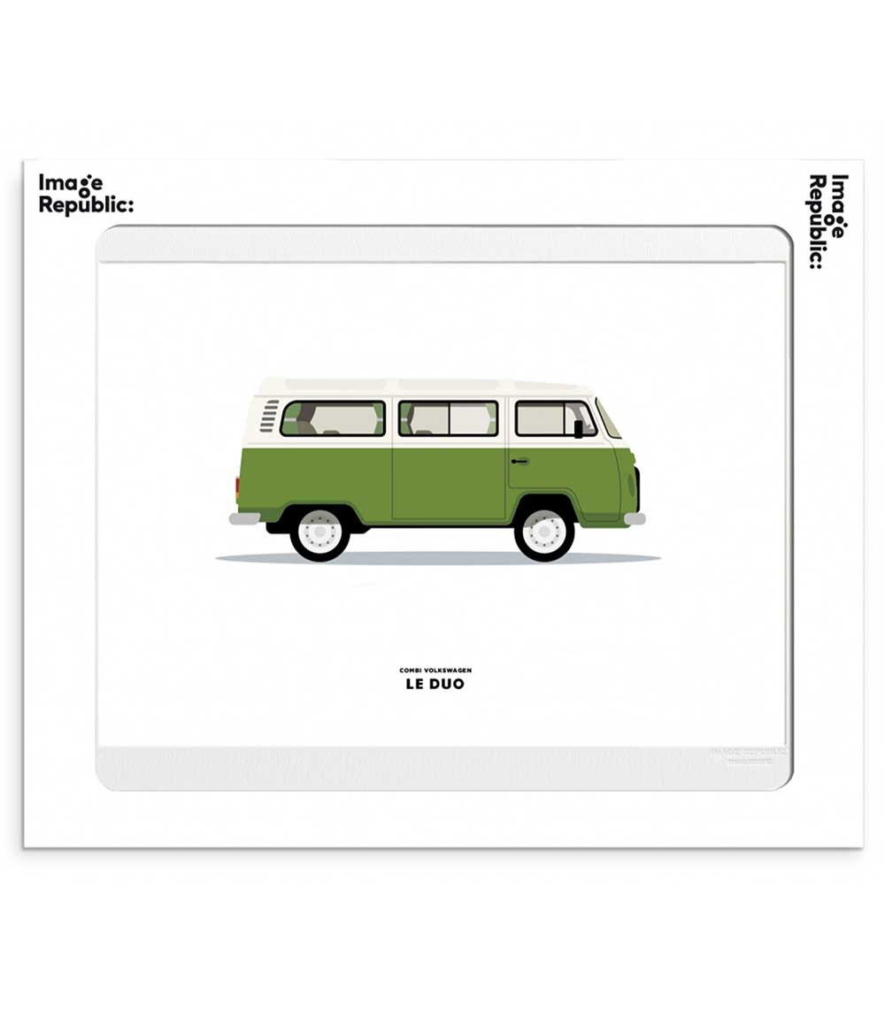 Affiche Le Duo Voiture Combi Volkswagen Verte 30 x 40 cm Image Republic