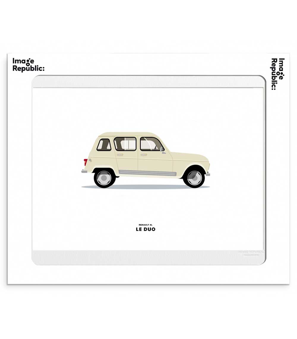 Affiche Le Duo Voiture Renault 4L beige 40 x 50 cm Image Republic