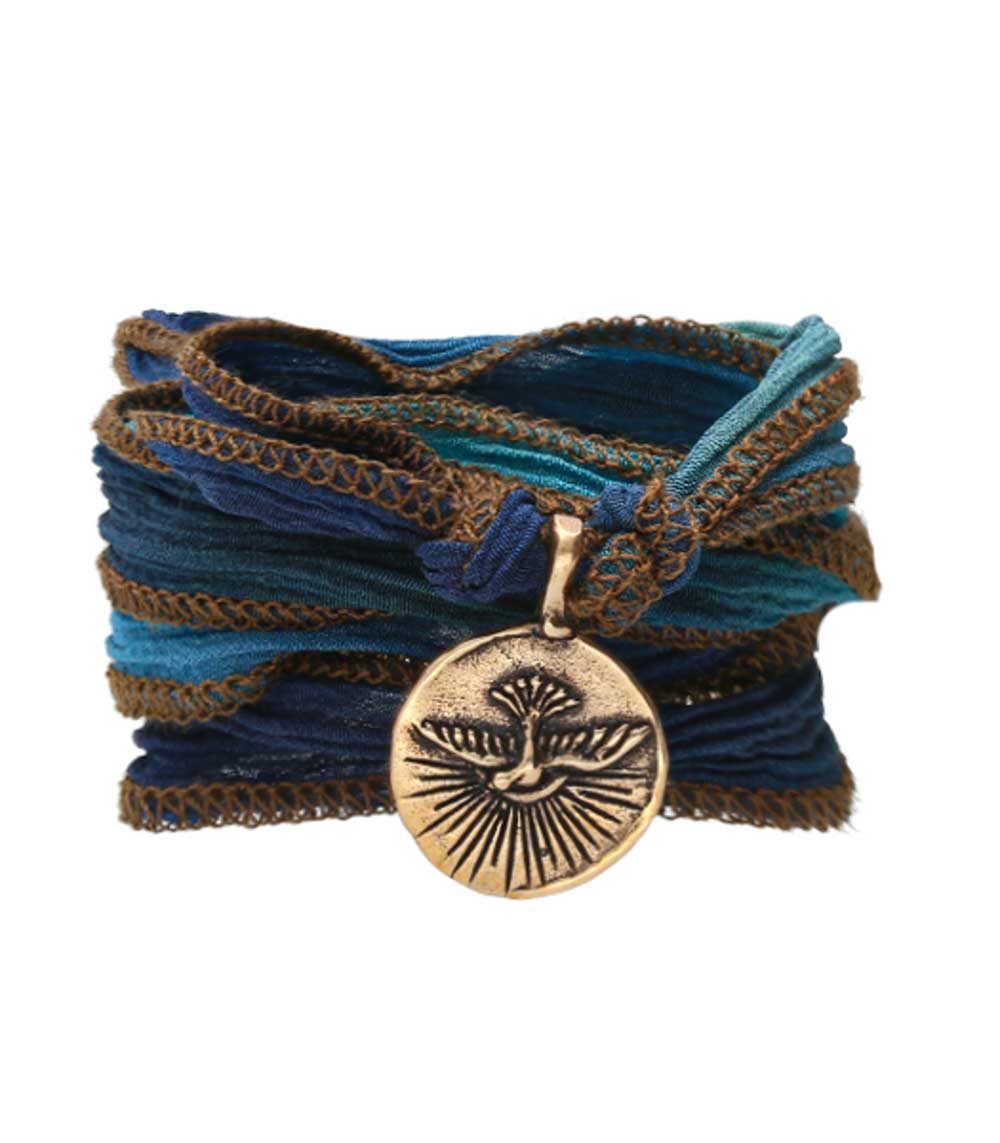 Bracelet lien de soie Charm No Regrets Spirit Bird Bronze Catherine Michiels
