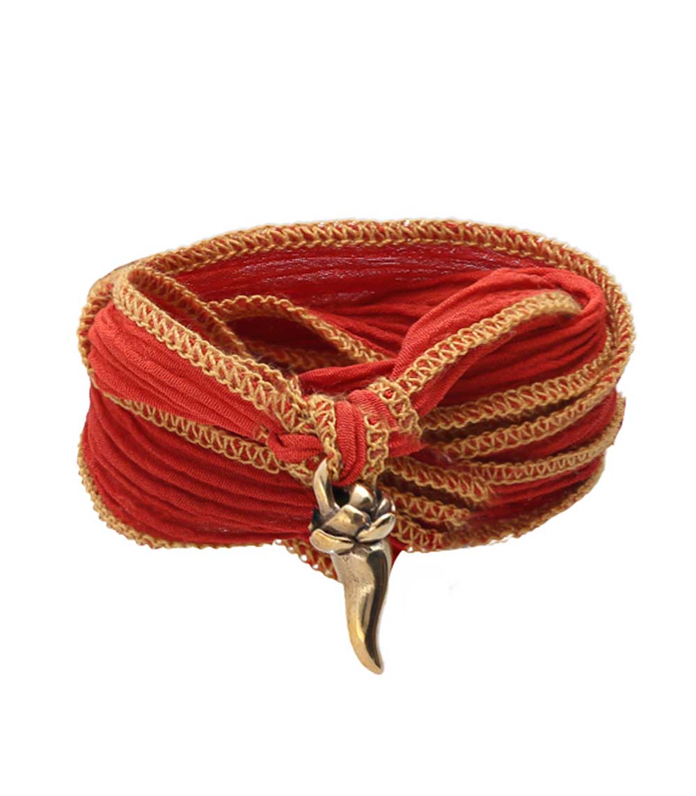 Bracelet lien de soie charm Corne D'abondance en bronze Catherine Michiels