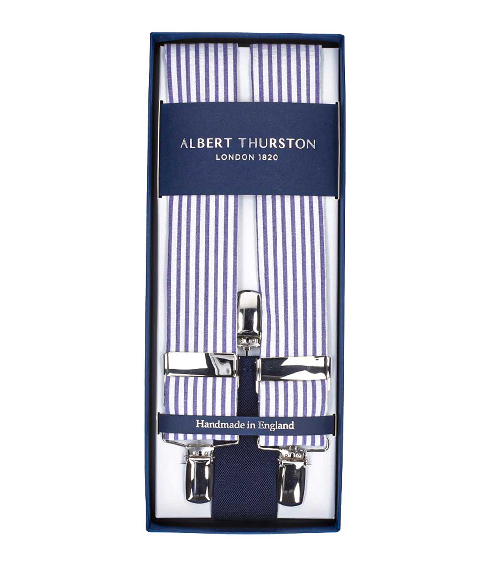 Bretelles Sutting 3 Clip à rayures bleu et blanche Albert Thurston