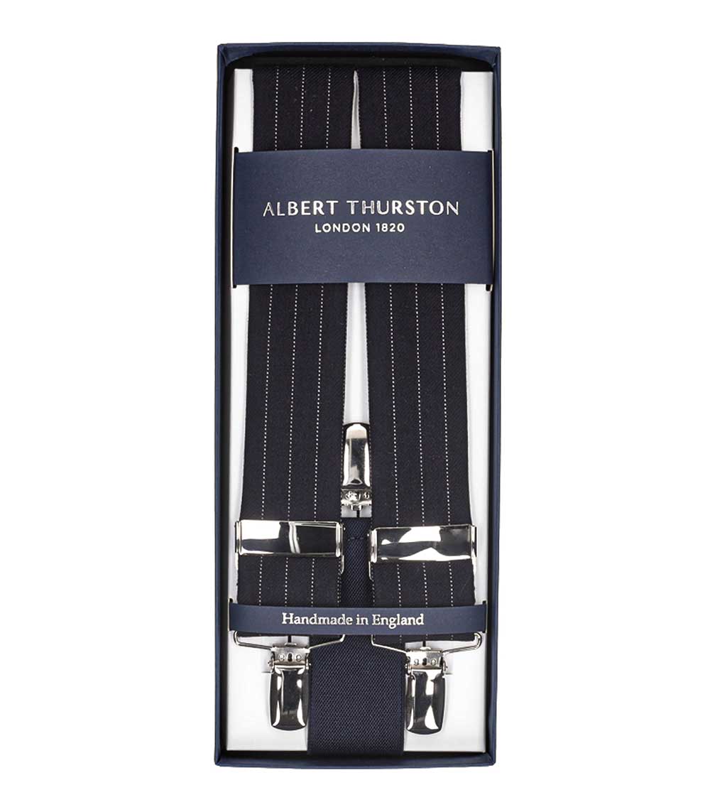 Bretelles Sutting 3 Clip Bleu à rayures blanches Albert Thurston