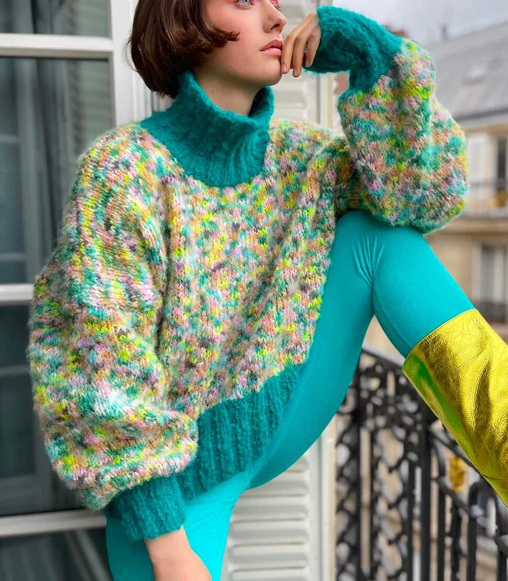 Pull Col Montant Doudou Vert Rose Carmine Jane de Boy