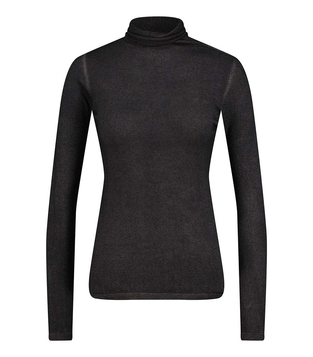 Pull col roulé manches longues Noir Majestic Filatures