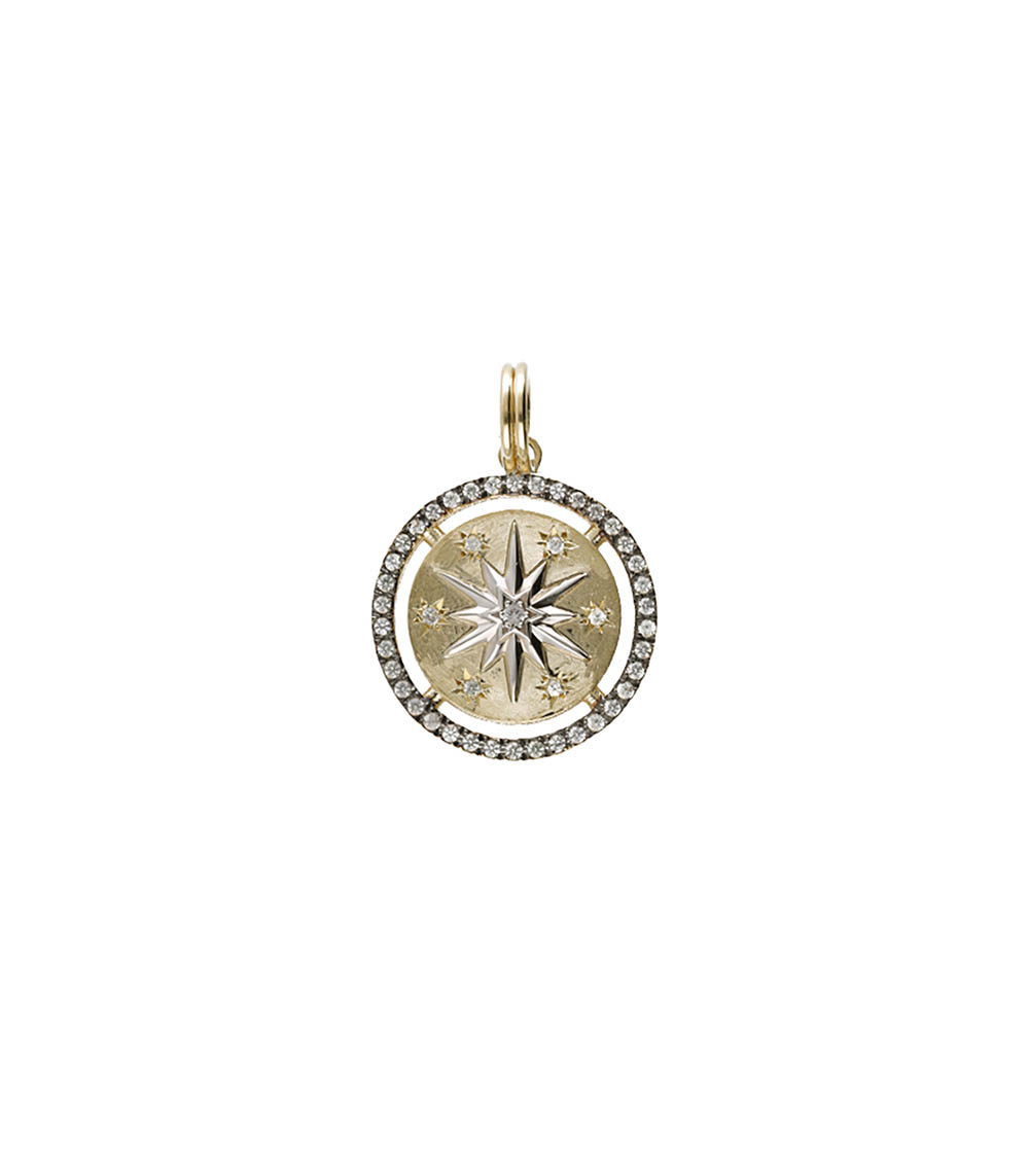 Constellation Mini Pendant Brushed yellow gold White sapphires Feidt Paris