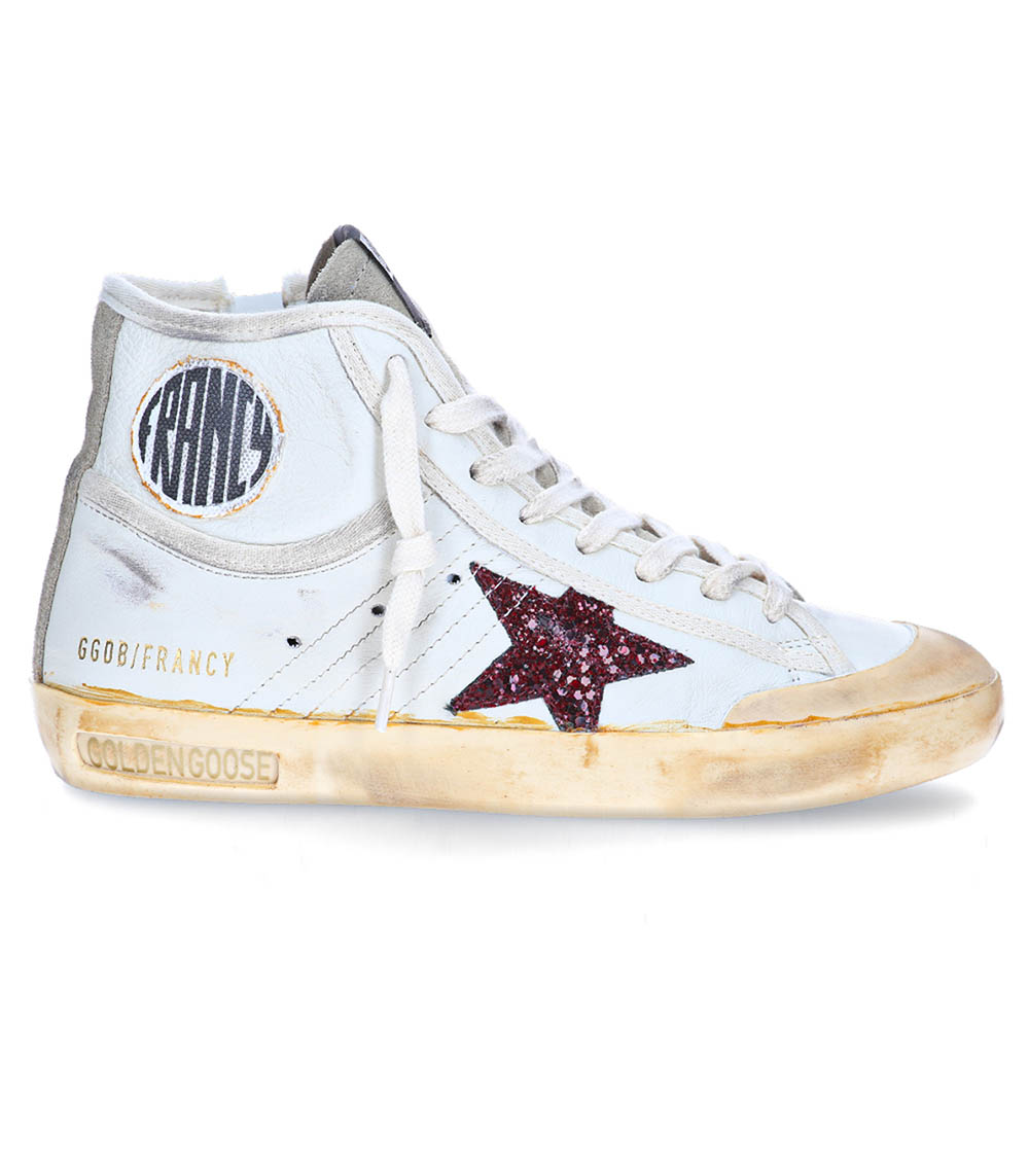 Baskets Francy Nabuk Cuir suédé et Étoile Bordeaux Glitter Golden Goose