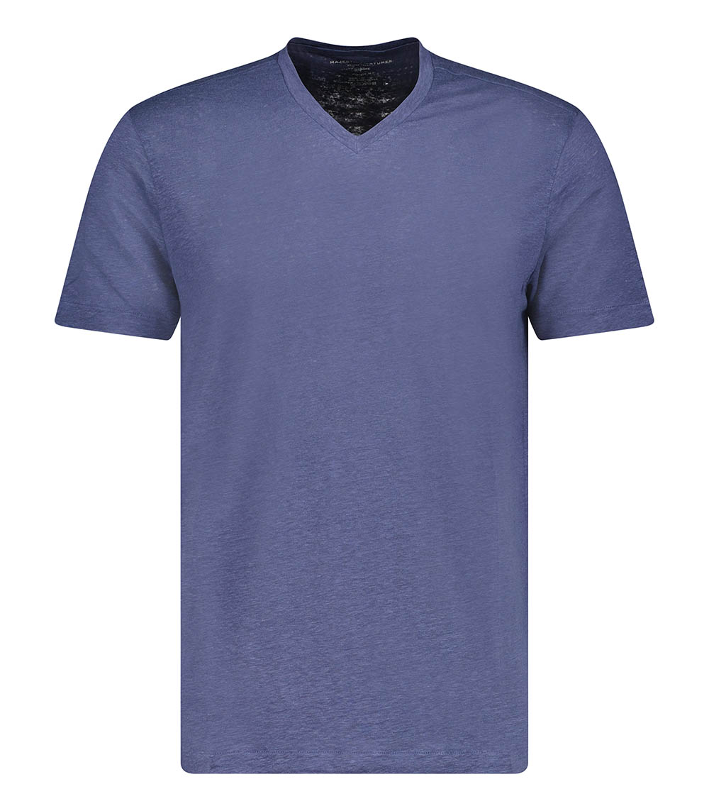 Tee-shirt Homme Col V Manches Courtes Lin Venice Blue Majestic Filatures