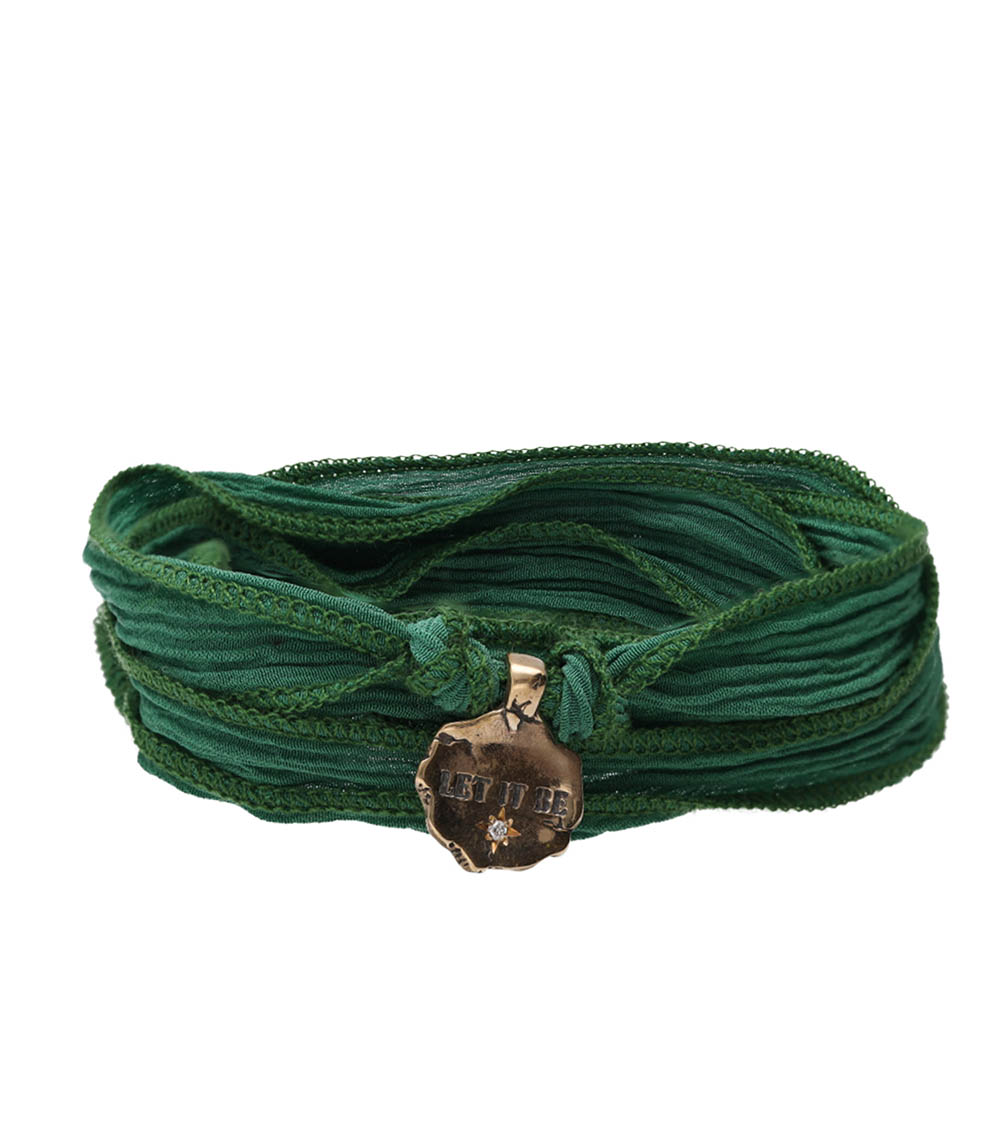Silk bracelet to tie and Let It Be charm in bronze and diamond Catherine Michiels