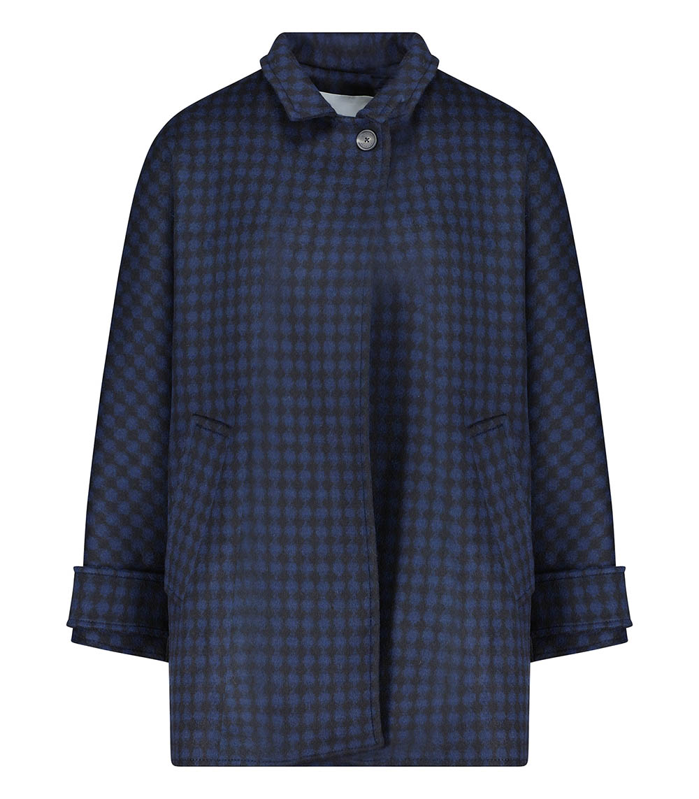 Carter Black/Blue Wool Belted Short Coat Margaux Lonnberg