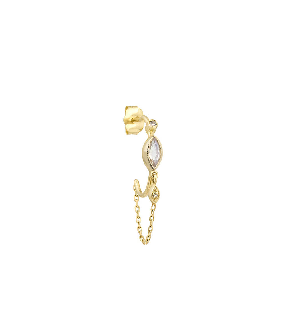 Unique Creole moonstone and diamond eye earring by Céline Daoust