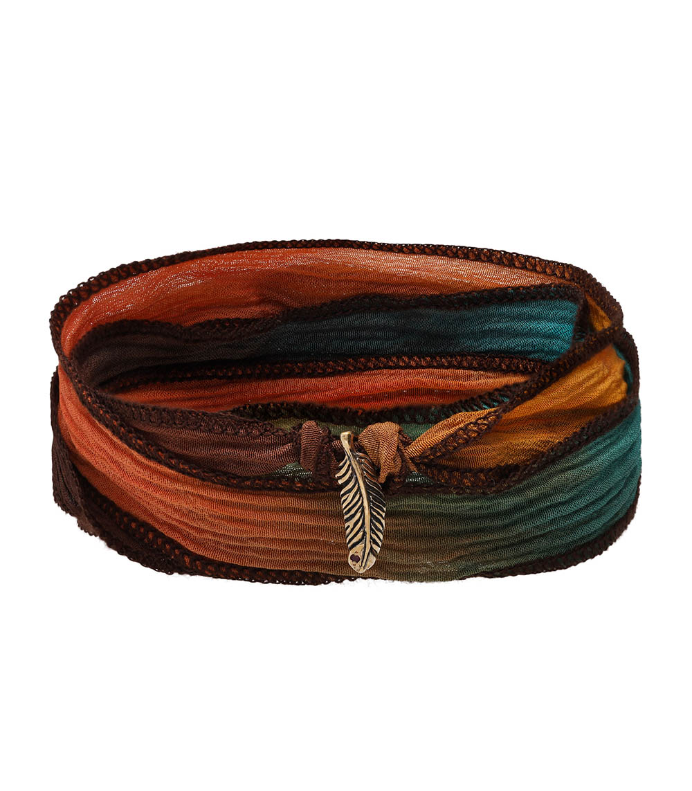 Silk bracelet and Petite Feather Charm in Bronze Catherine Michiels