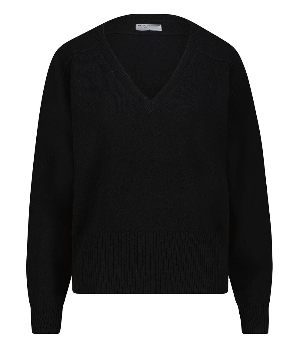 V-neck Long Sleeve Sweater Black Majestic Filatures