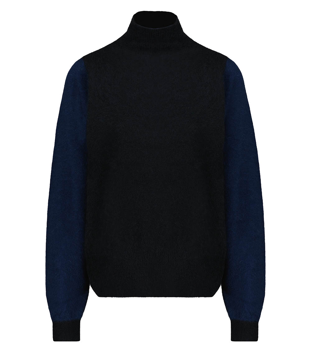 Black / Navy Two-tone Turtleneck Sweater Majestic Filatures