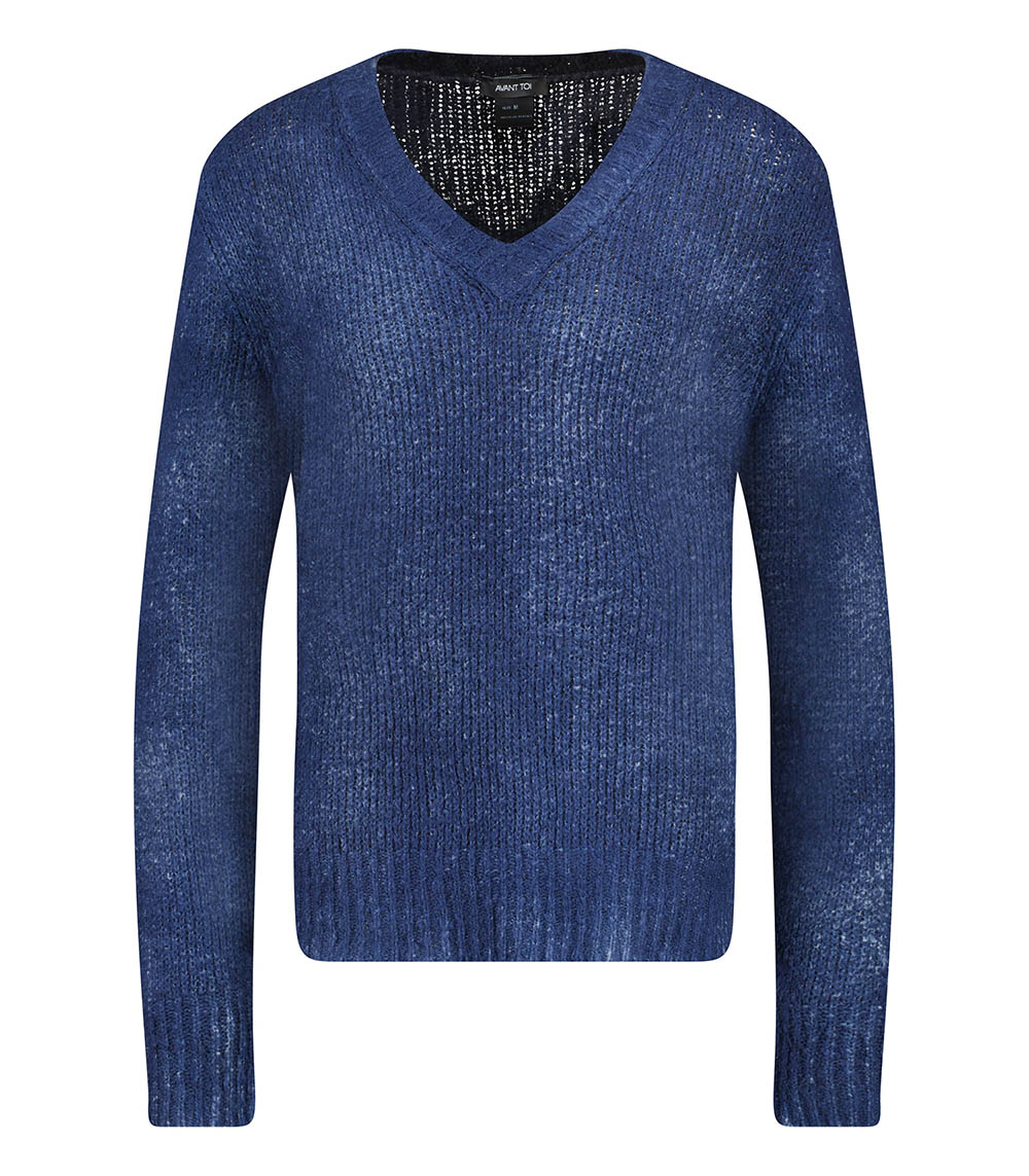 V-neck knitted sweater Blue Navy Avant Toi