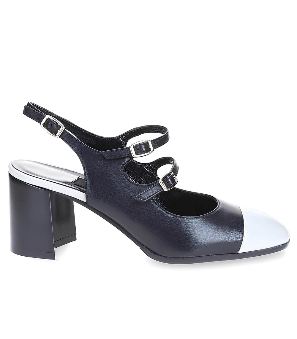 Papaya Slingback Babies in Black / Beige Leather Carel Paris