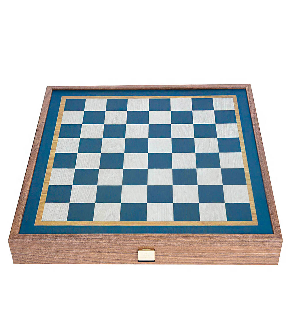 Manopoulos walnut wood turquoise combination chess and backgammon set