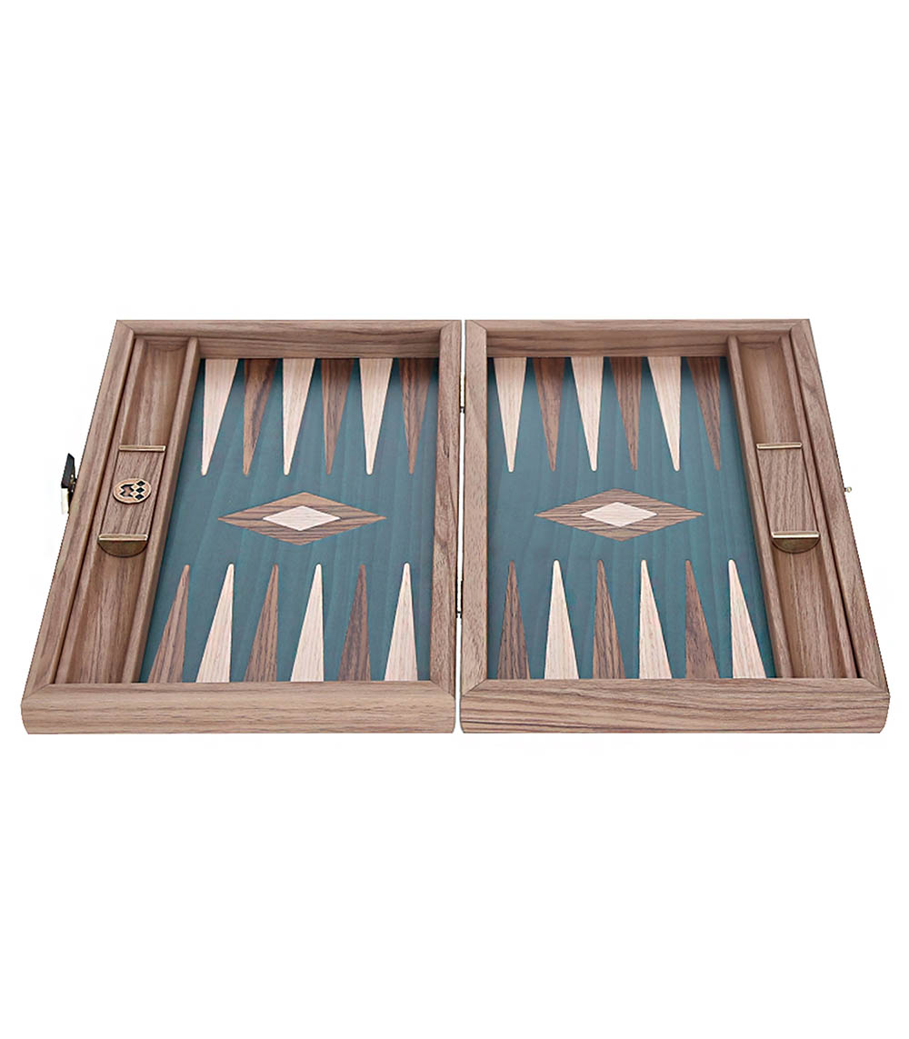 Manopoulos American green walnut inlaid backgammon set