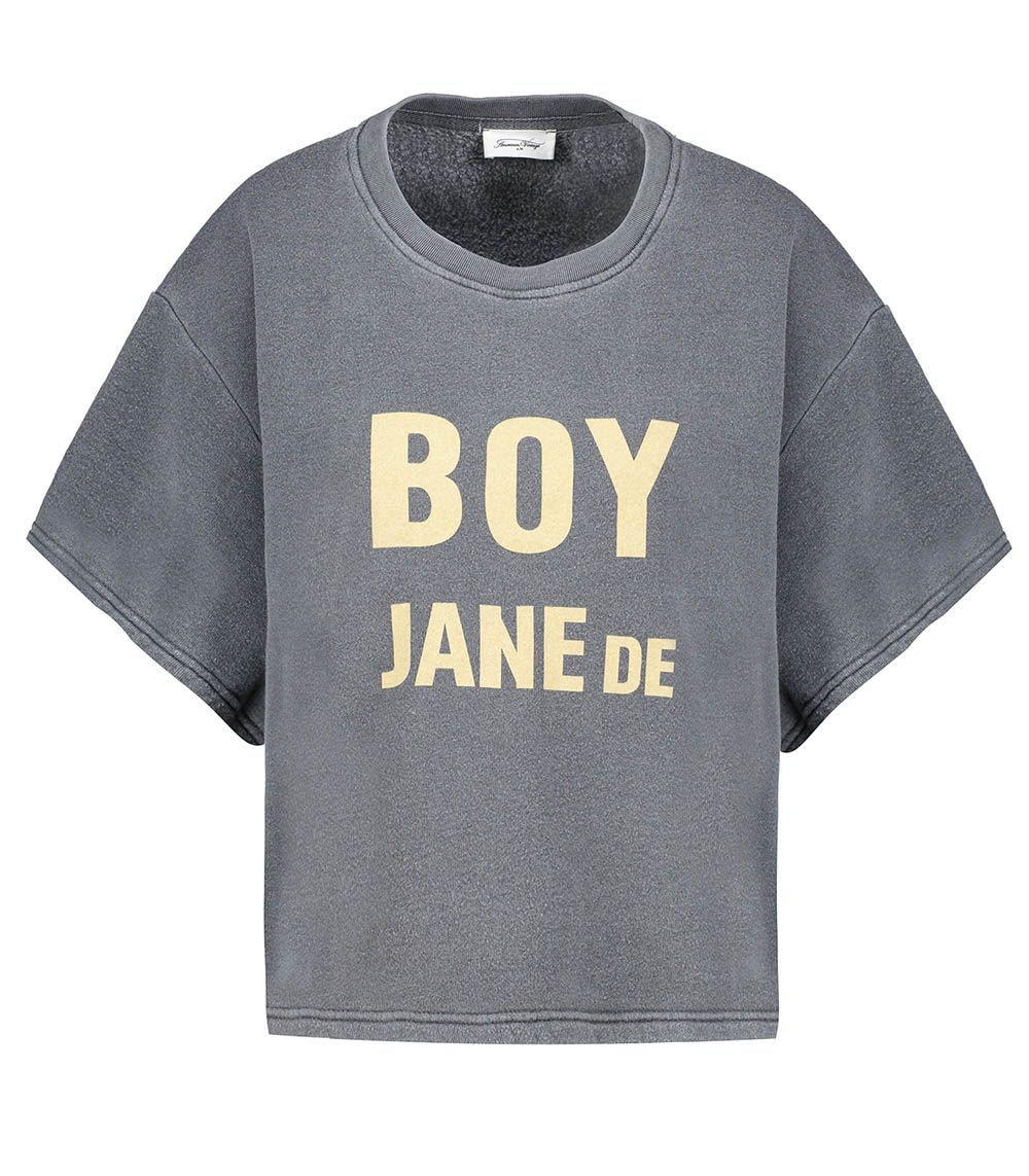 Sweat-shirt Crop Boy Jane De Imprimé Beige Carbone Vintage American Vintage