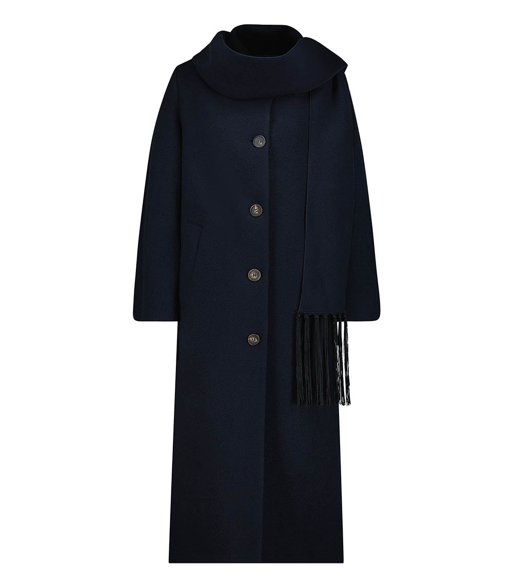 Long Wool Coat Cloth Removable Scarf Forte Forte