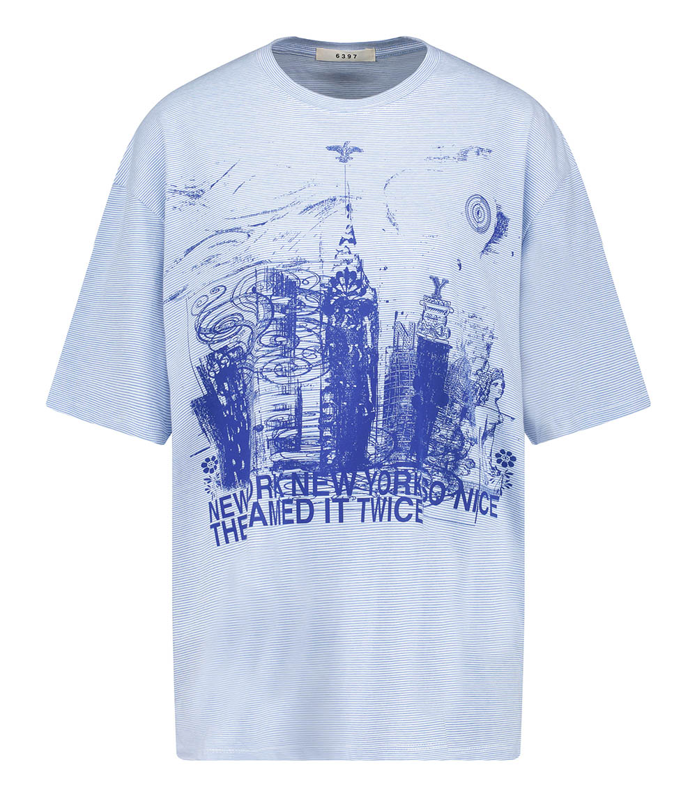 Tee-Shirt à rayures NY Big T Bleu et Blanc 6397