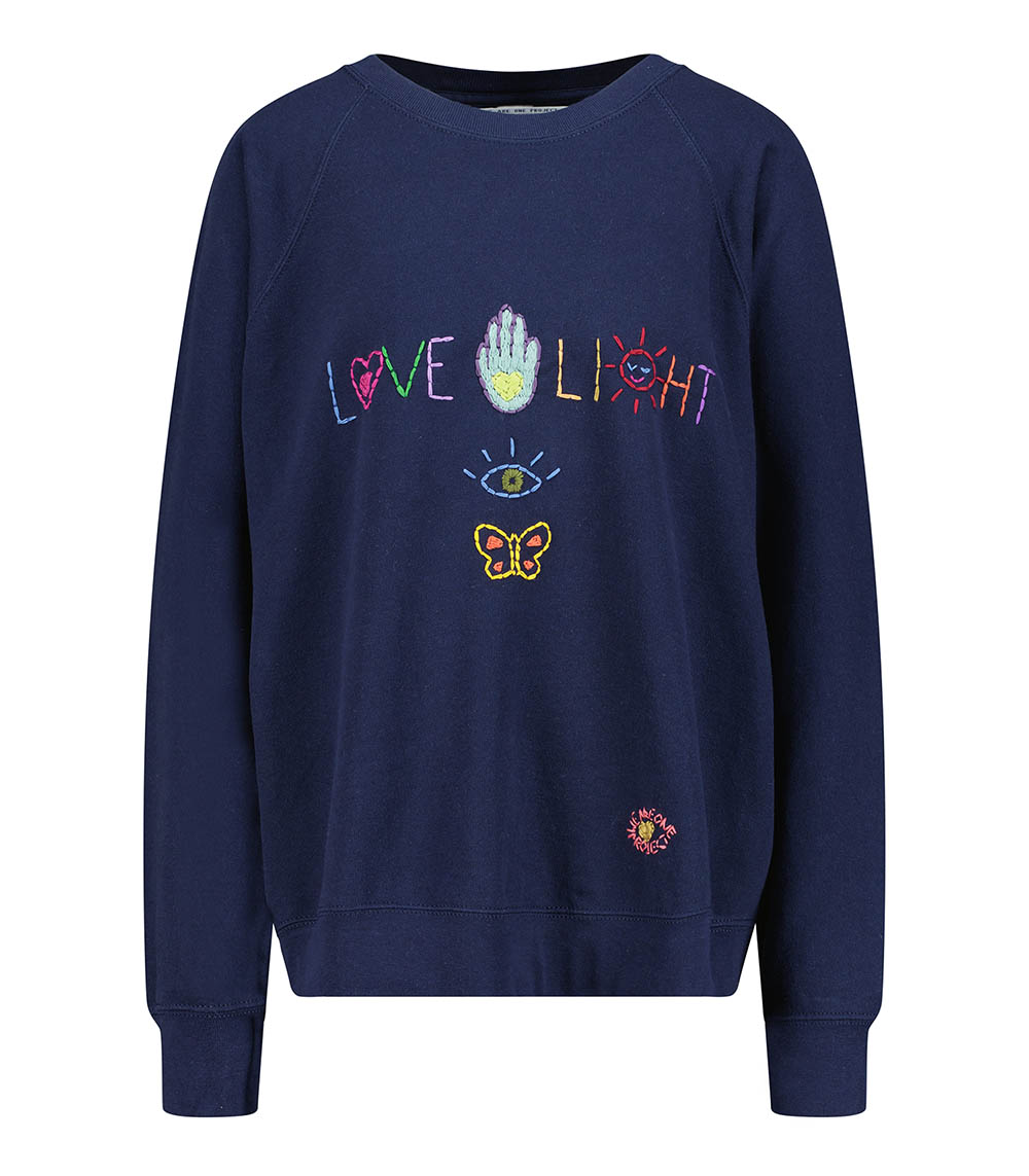 Sweat-shirt Vintage Brodé Love And Light Bleu Nuit We Are One Project