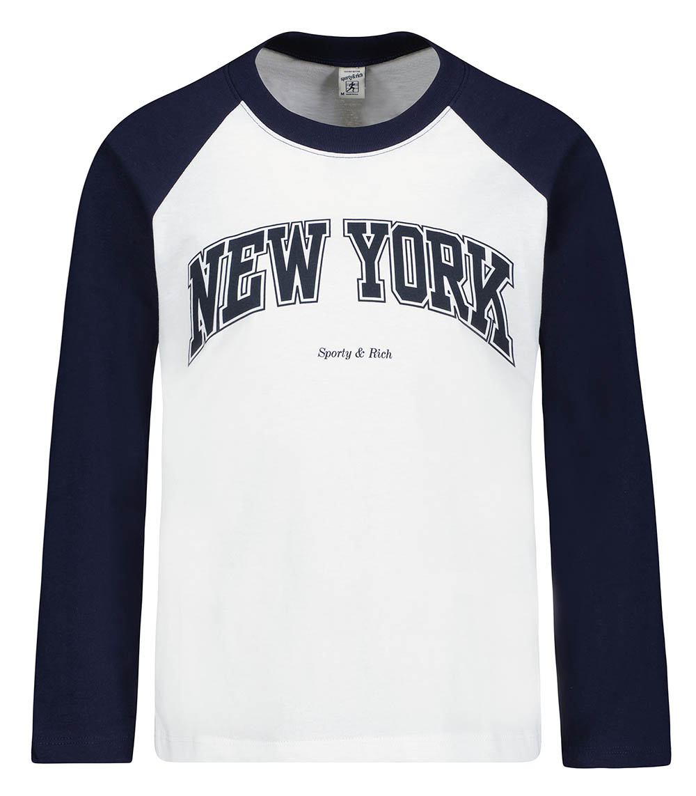 New York Ivy Baseball White Navy Sporty & Rich T-shirt