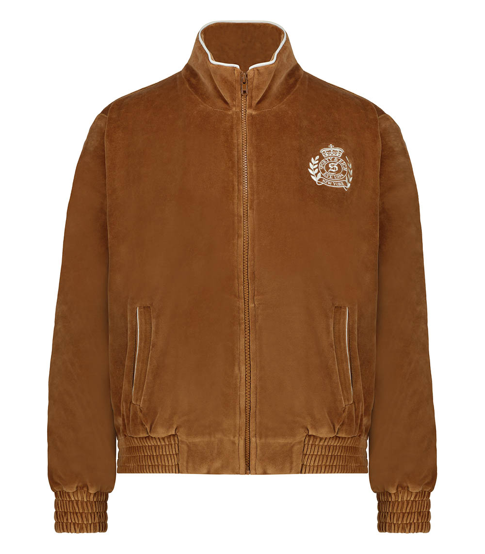 NY Crest Tobacco/Cream Sporty & Rich velour tracksuit jacket