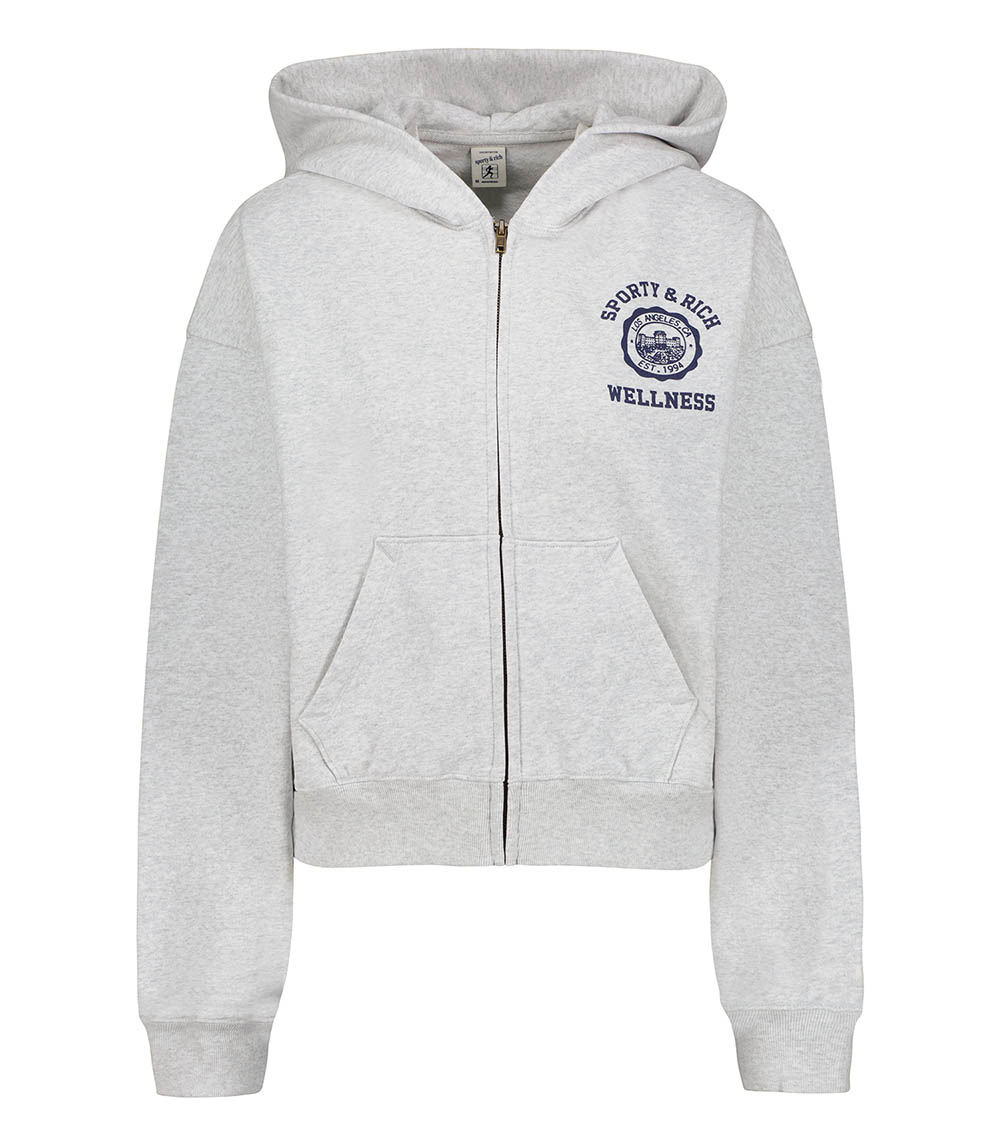 Hoodie Emblem Cropped Zipped Heather Grey Sporty & Rich