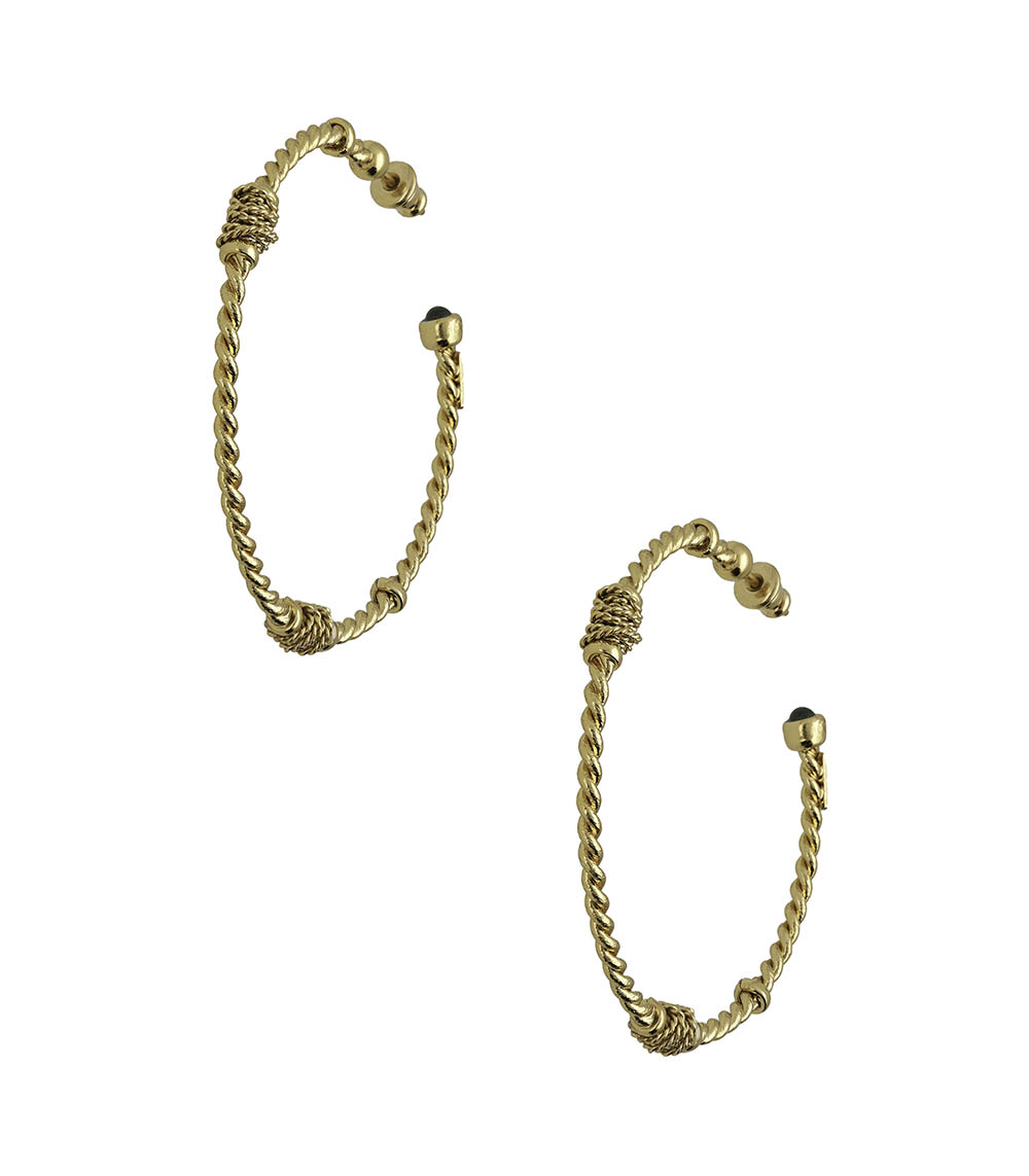 Gold Cabochon Creole Twisted Earrings Gas Bijoux