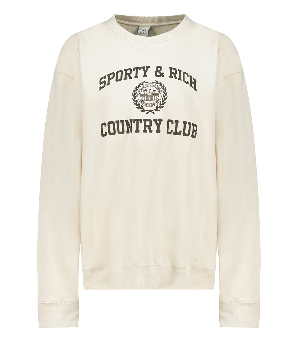 Sweatshirt Varsity Crest Crewneck Cream Chocolate Sporty & Rich