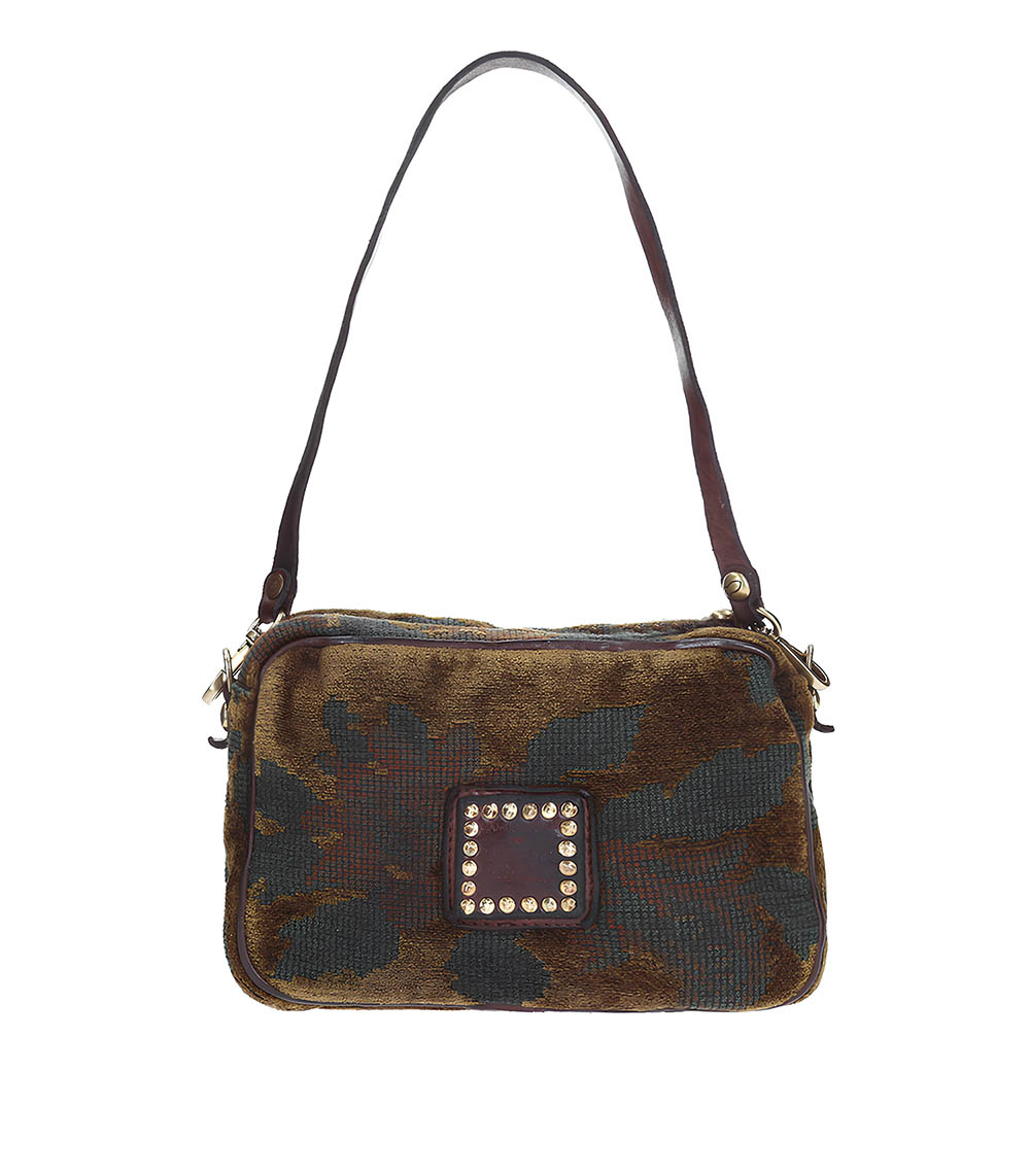 Mini Shoulder Bag in Jacquard and Black Leather Campomaggi