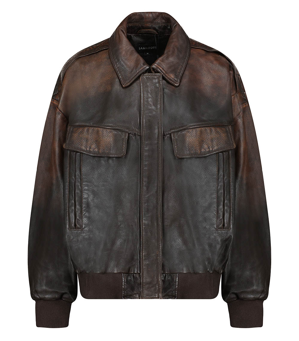 Bomber en cuir Trevanna Rub Off Brown LAMARQUE