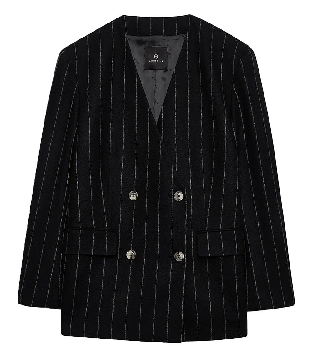 Blazer Maron Dark Grey Pinstripe Anine Bing