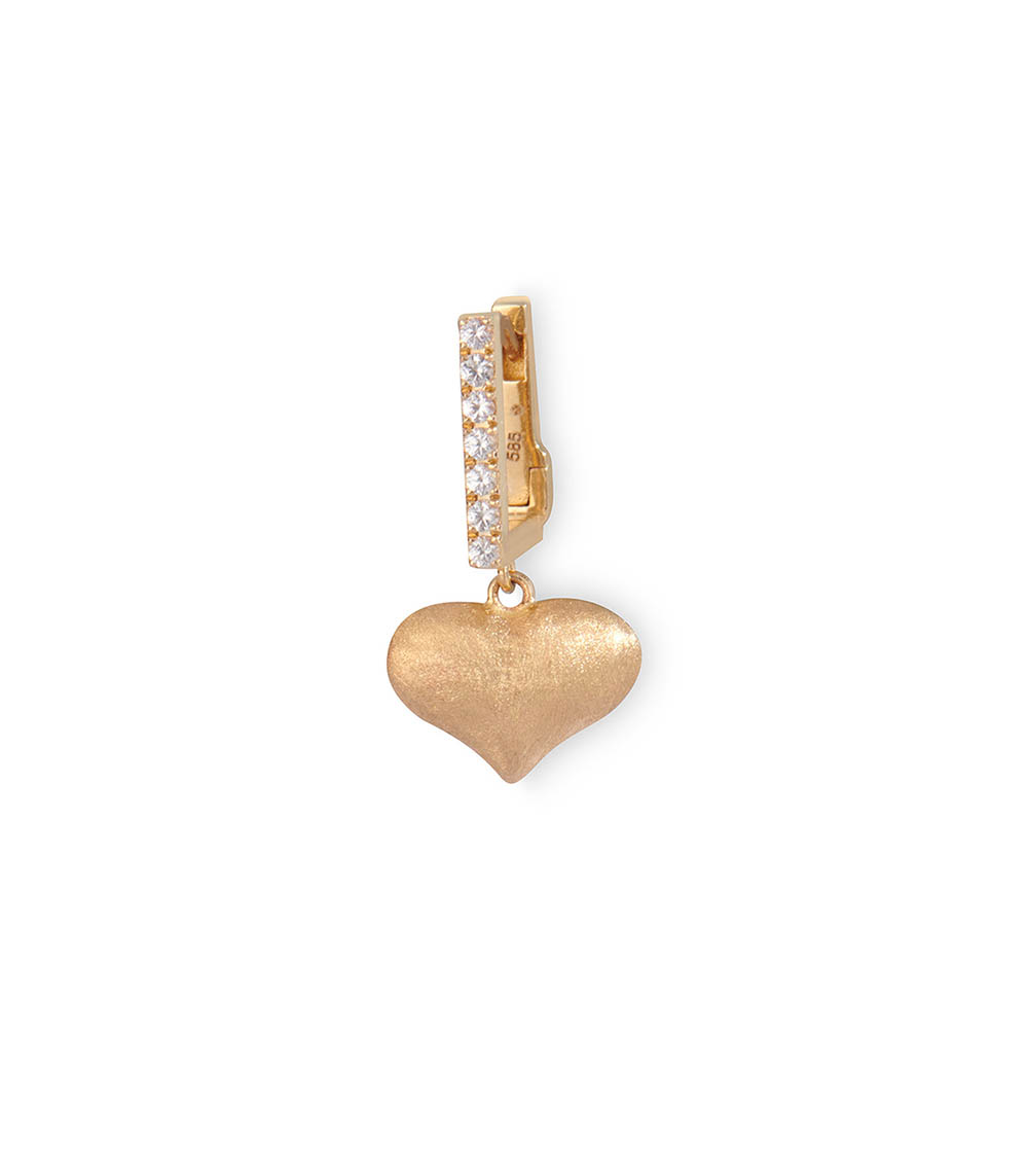 Brushed Gold Créole Heart Charm Paved with White Sapphires Feidt Paris