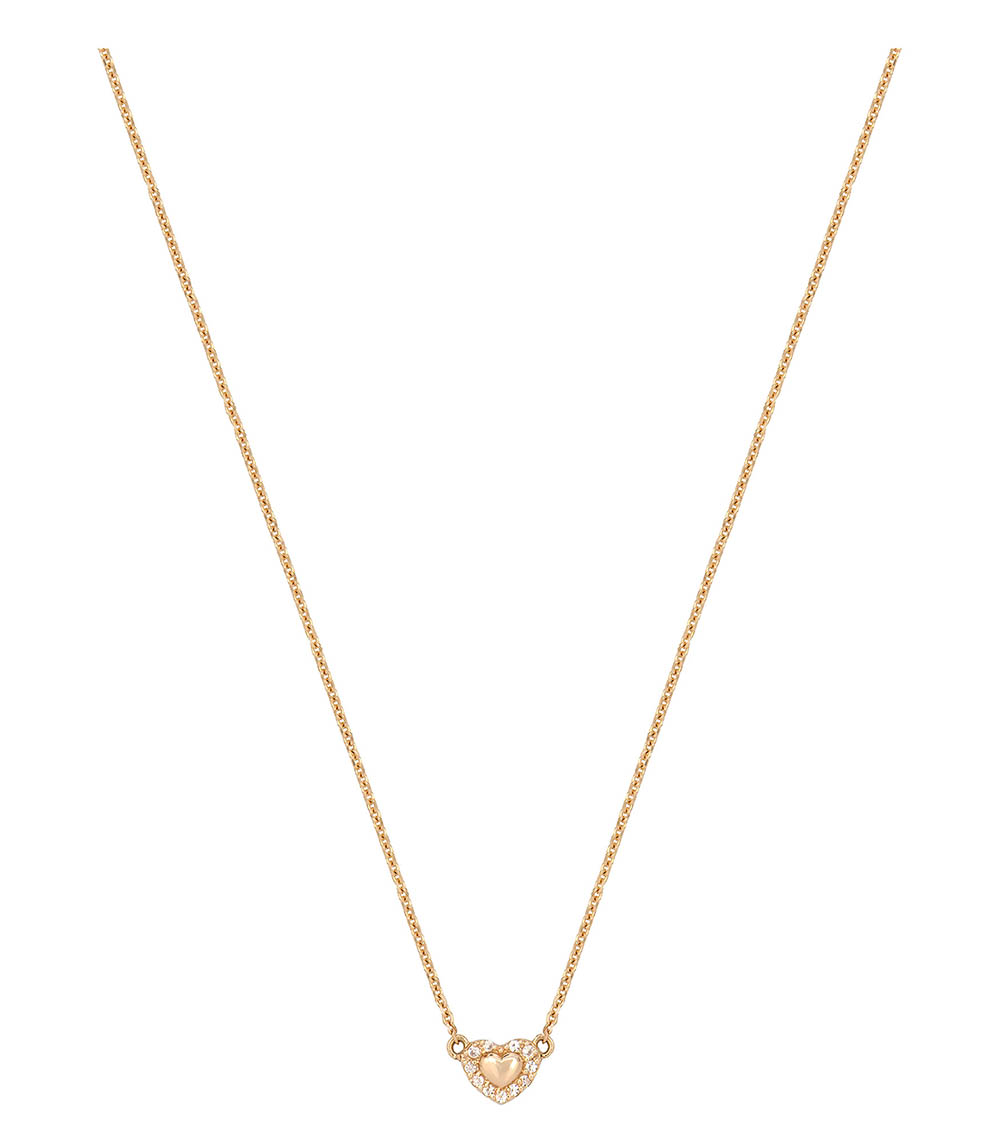 Gold necklace Heart contour White sapphires 42 cm Feidt Paris