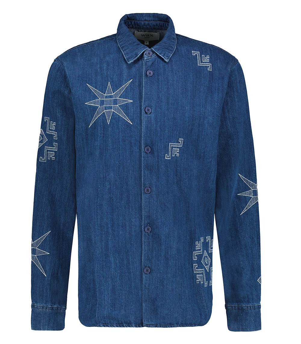 Trin Denim Beo Embroidery Blue Wax London shirt