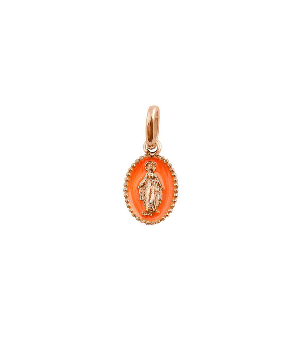 Fluorescent orange resin-enameled Madonna pendant in rose gold Gigi Clozeau