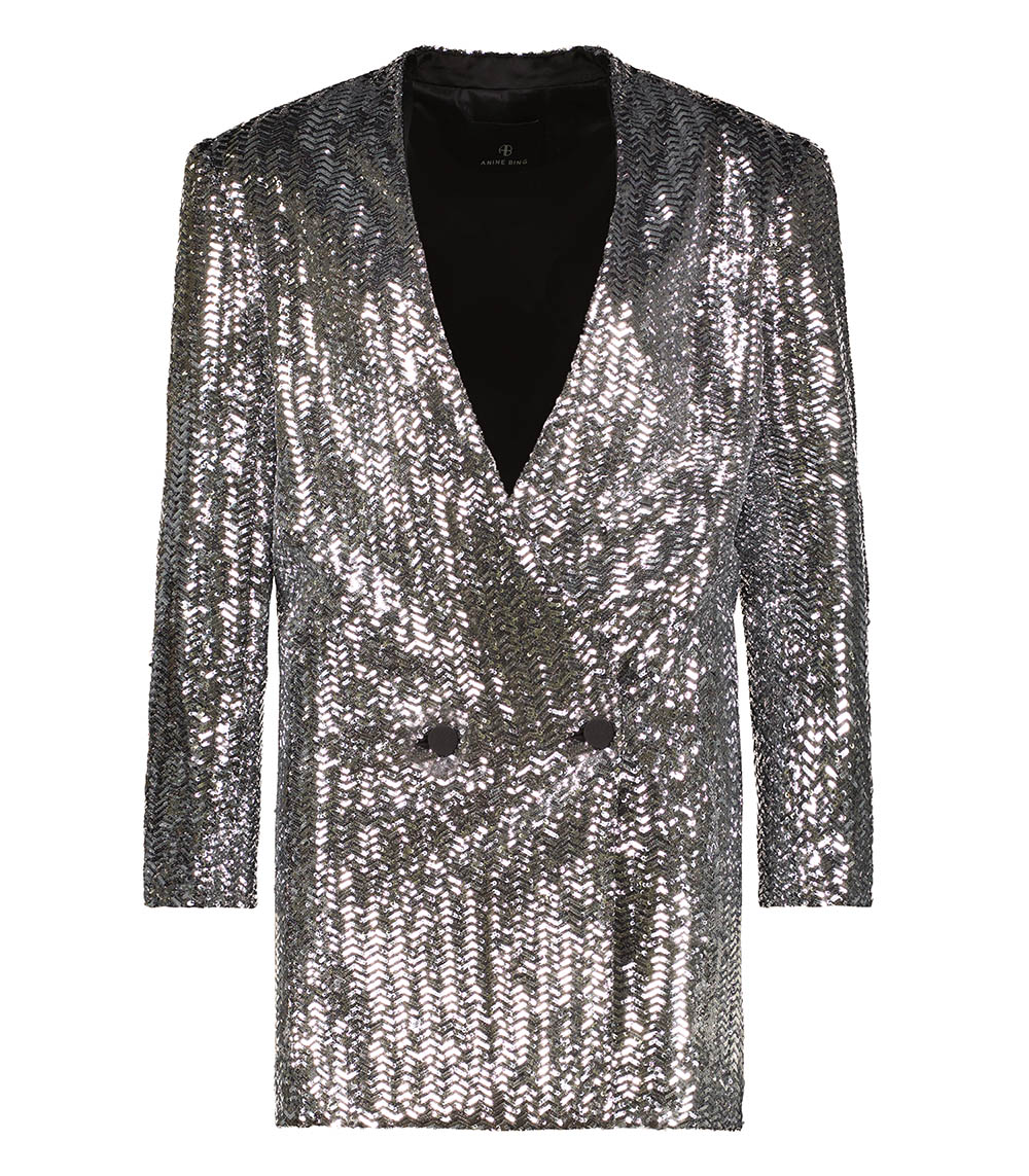 Veneda Silver Sequin Blazer Dress Anine Bing