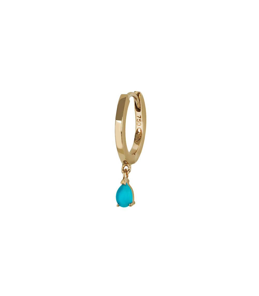 Boucle d'oreille créole or jaune et turquoise poire And... Paris
