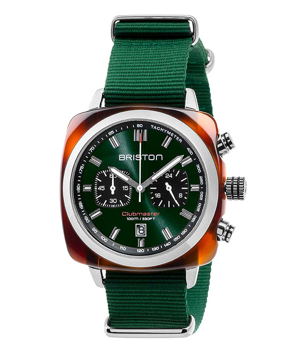 Clubmaster Sport Acétate - Chronographe écaille de tortue cadran vert anglais soleillé Briston