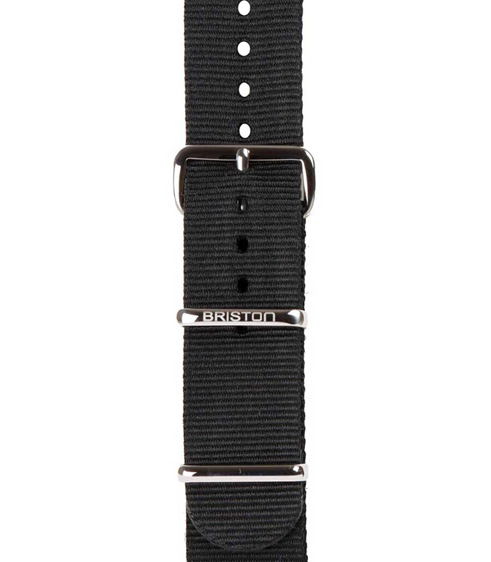 Bracelet de montre type NATO noir - boucle noir mat 280mm Briston