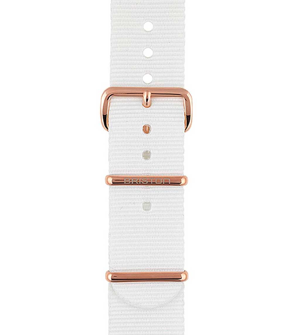 Bracelet de montre spécial NATO blanc, boucle en acier or rose 245mm Briston