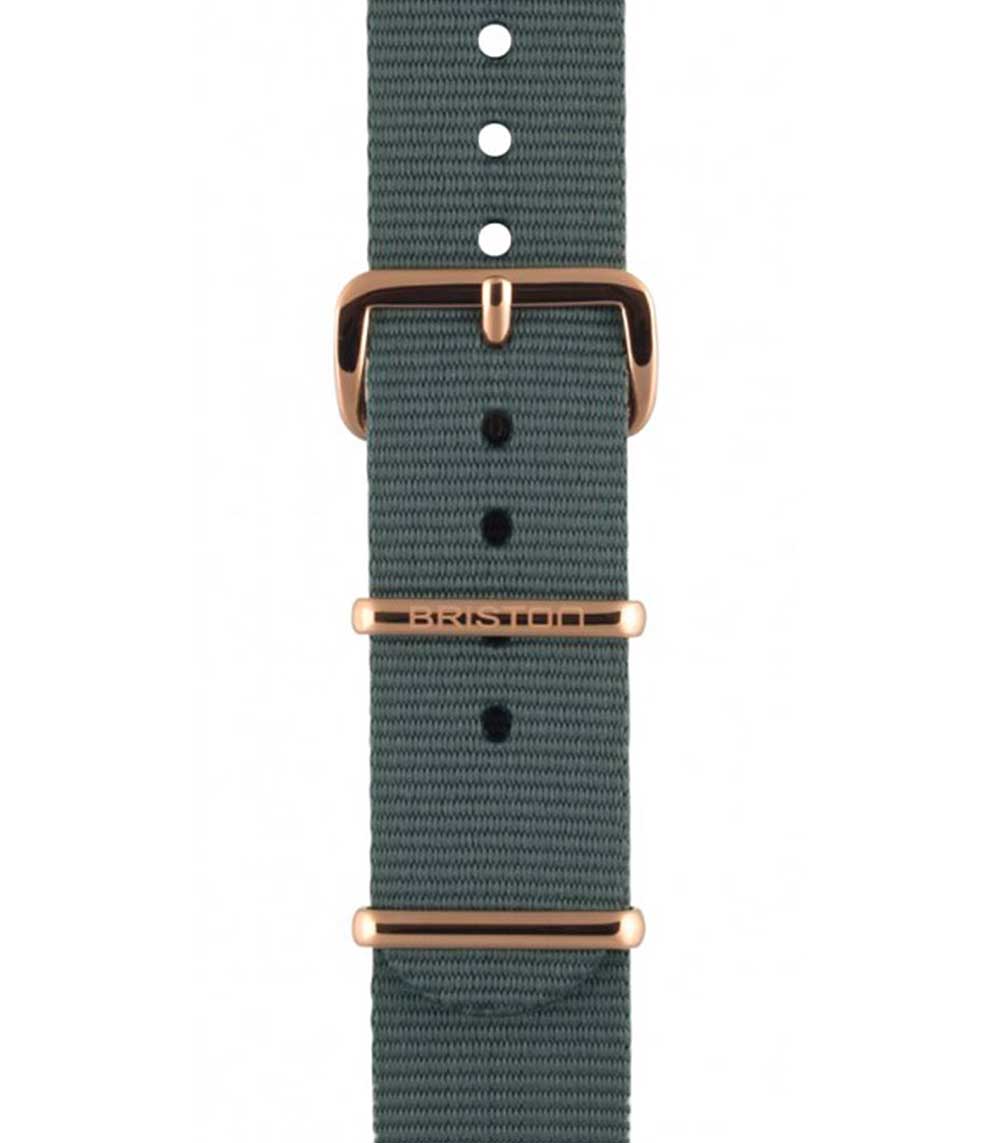 Bracelet de montre type NATO gris, boucle or rose 230mm - Clubmaster Chic Briston