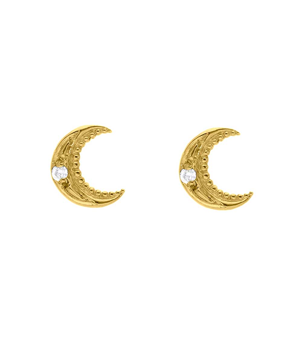 Boucles d'oreilles Puces Lune or jaune et diamant Gigi Clozeau