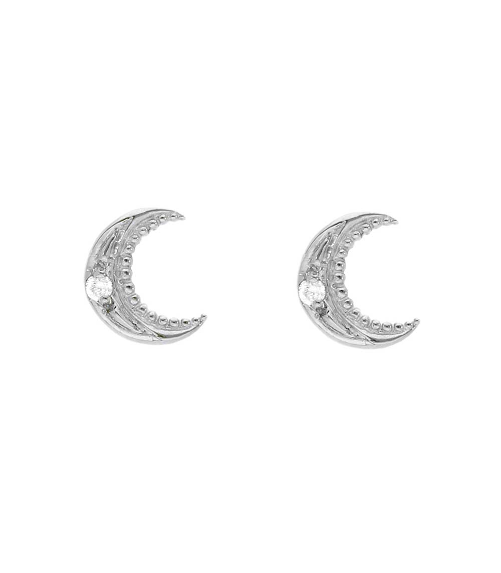 Boucles d'oreilles Puces Lune or gris et diamant Gigi Clozeau