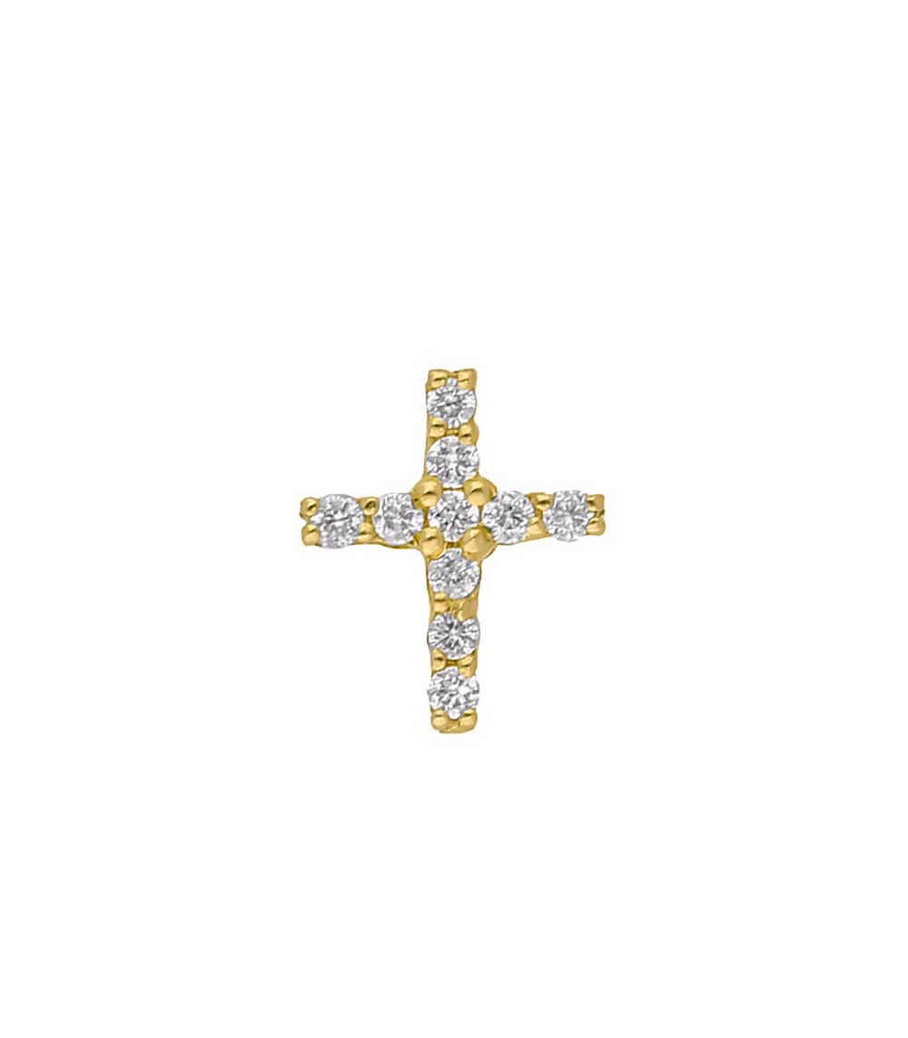 Boucle d'oreille puce or jaune croix et diamants Gigi Clozeau