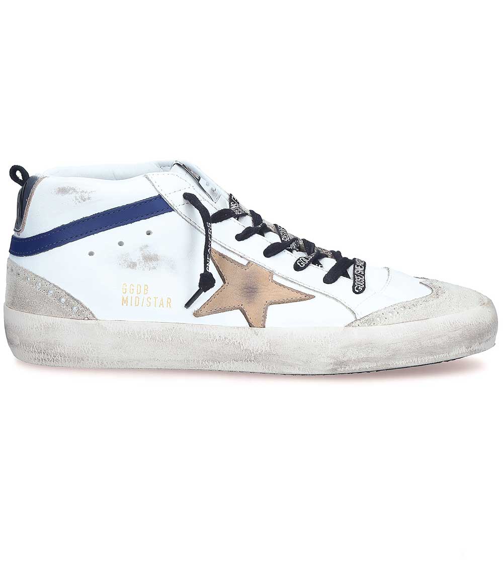 atom Pebish Misbruge Sneakers Mid Star homme en cuir blanc à liseré bleu Golden Goose - Jane de  Boy
