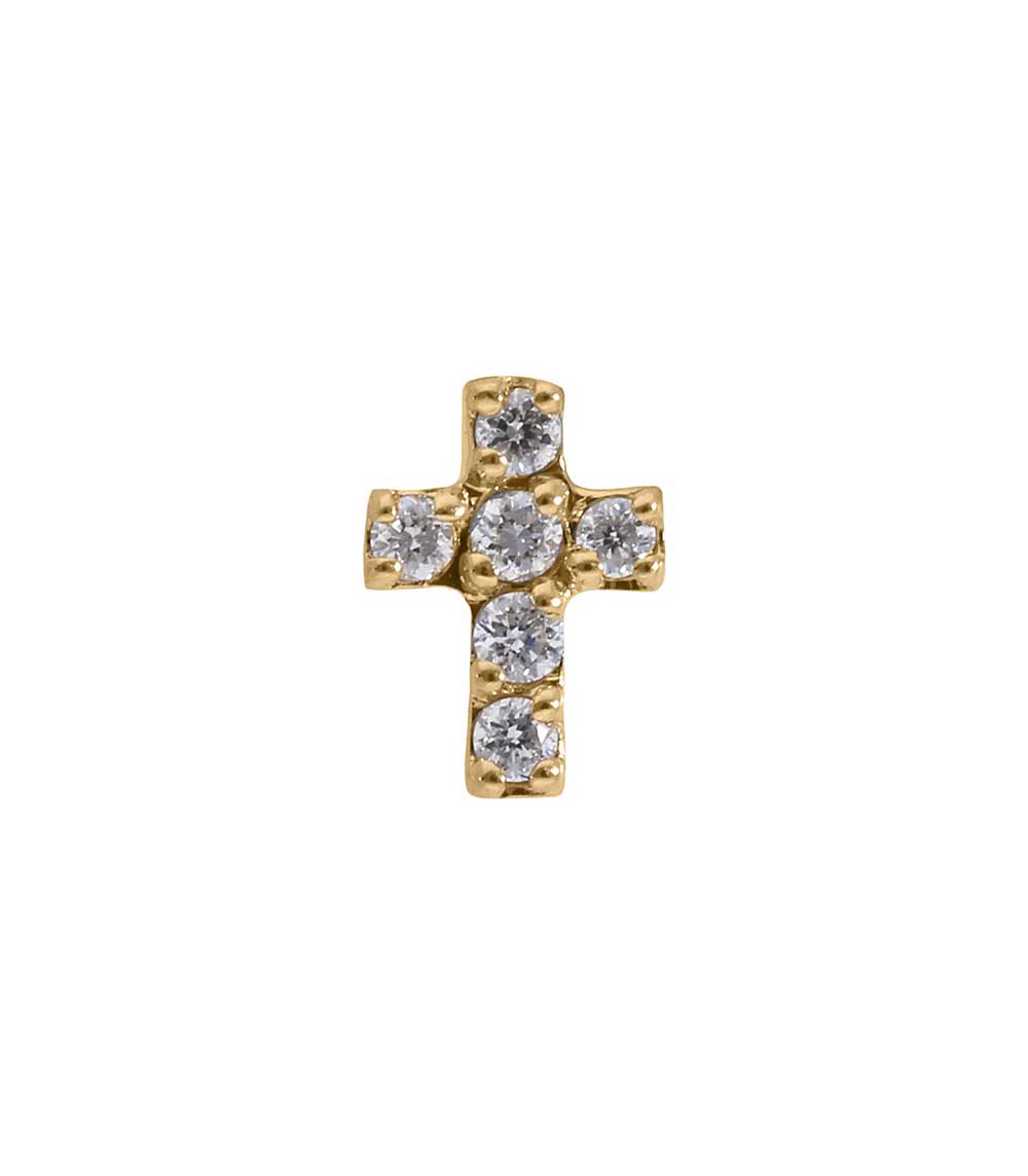 Boucle d'oreille stud mini croix or jaune et diamants And... Paris