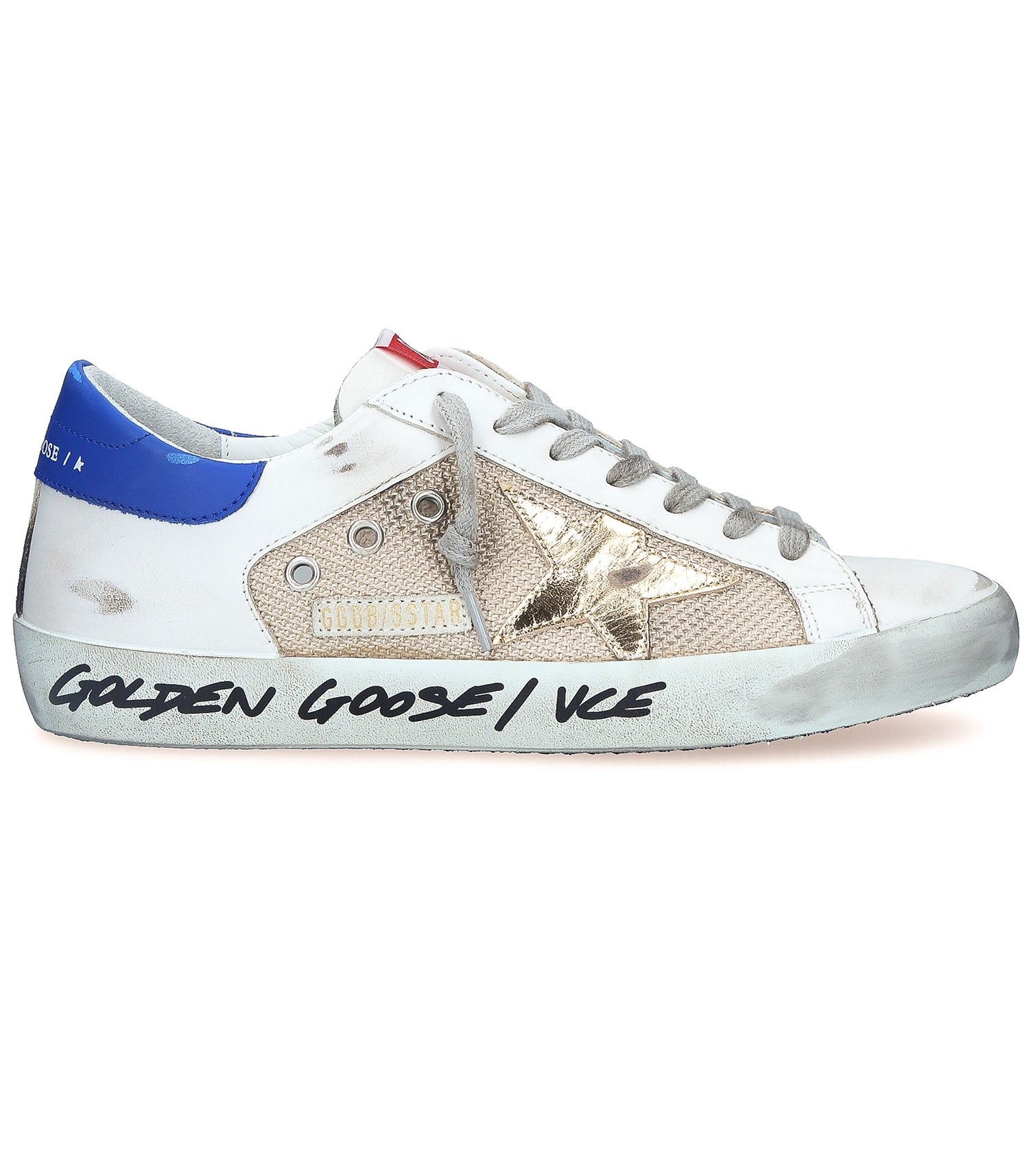 GOLDEN GOOSE - Baskets Homme Ball Star Cuir Blanc Bleu Royal