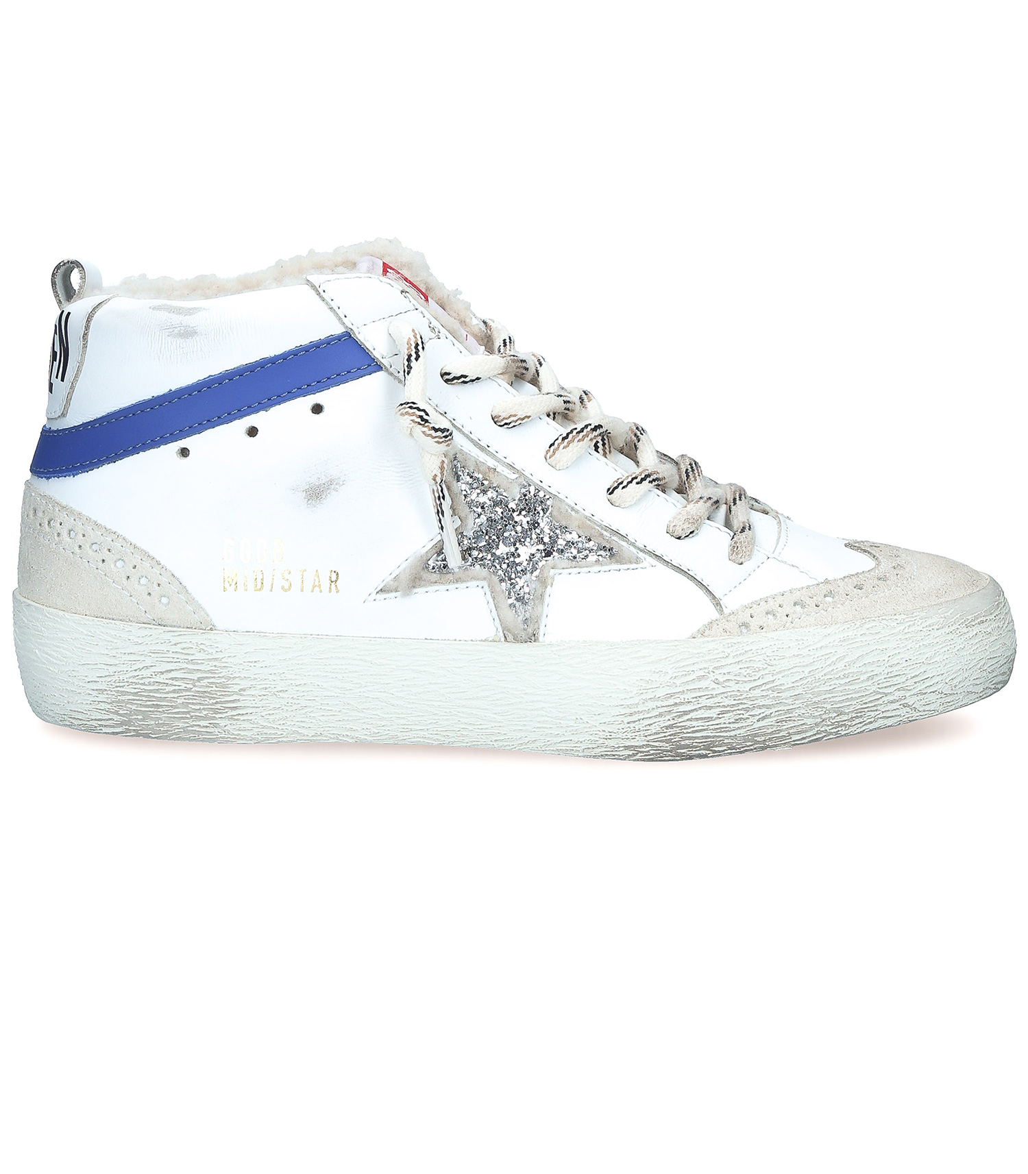Baskets Mid Star Cuir Blanc Bleu Etoile Glitter Golden Goose - Jane de Boy